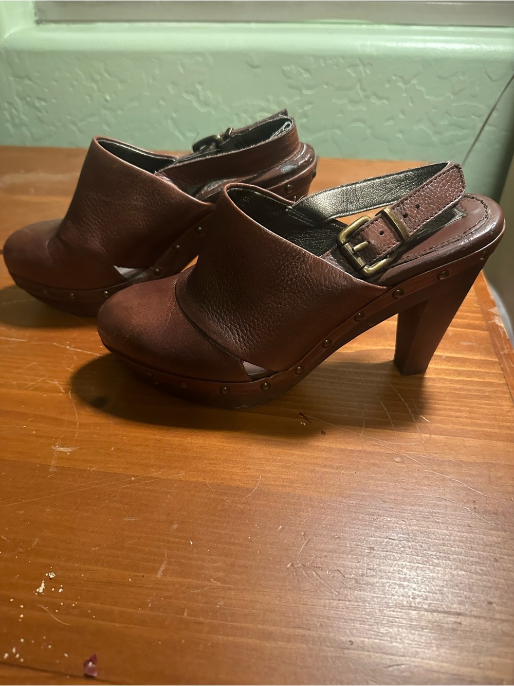 Banana Republic Brown Leather Studded Slingback Clog Heels